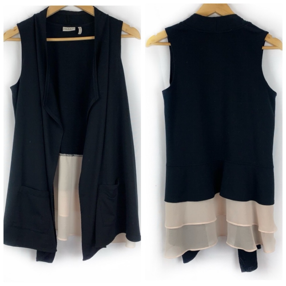 LOGO Lori Goldstein Black Layered Chiffon Vest Top